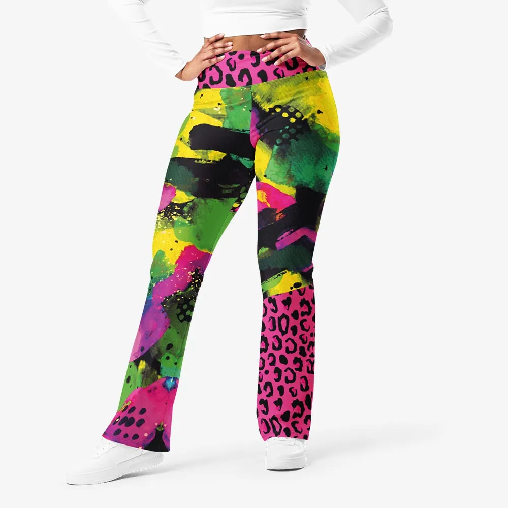 Recycled Flare leggings "Wild Canvas" Green/Pink/Yellow