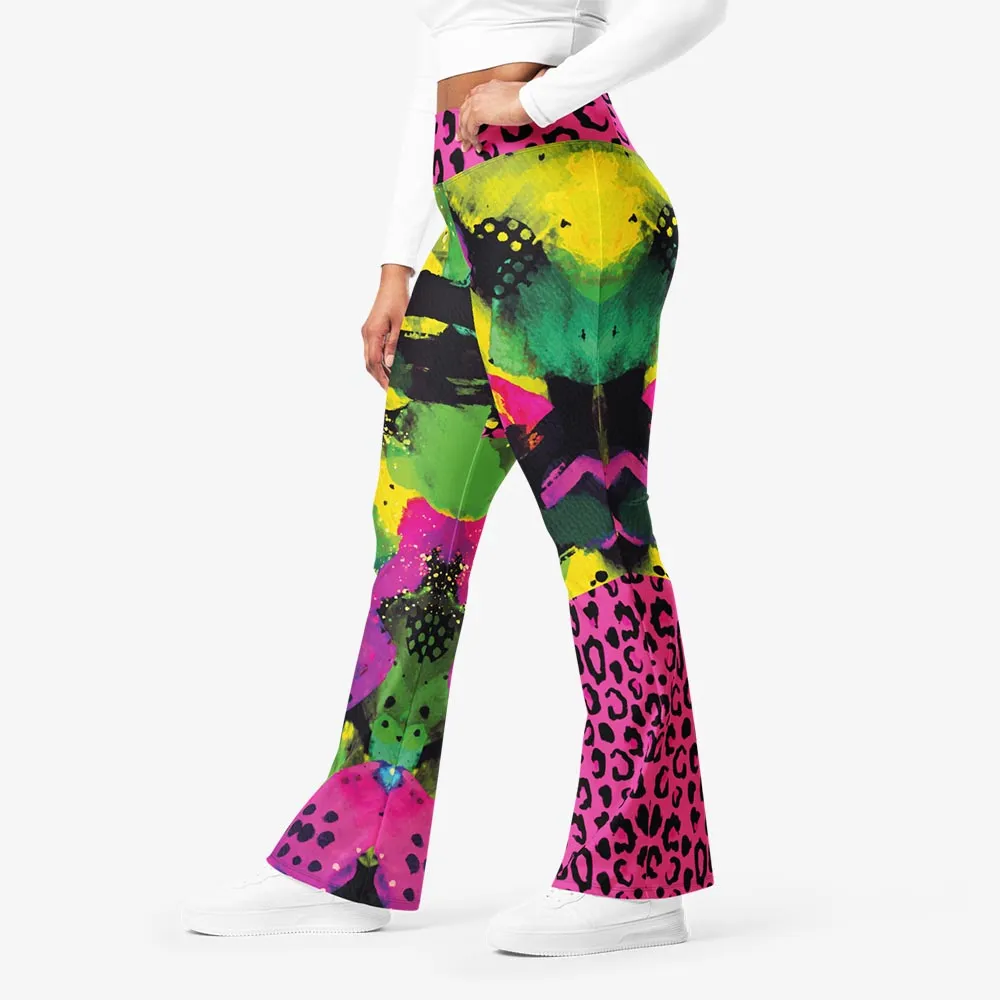 Recycled Flare leggings "Wild Canvas" Green/Pink/Yellow