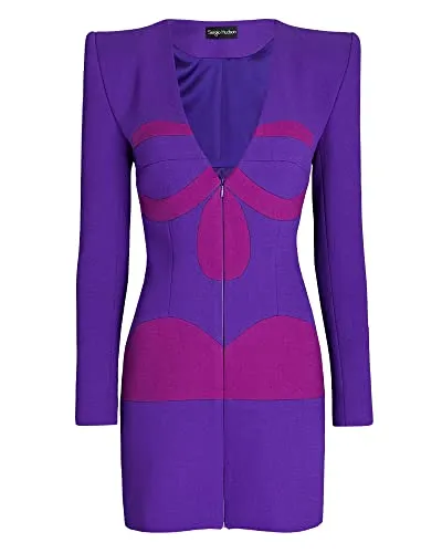 Sergio Hudson, Zip Front Mini Dress, 6, Purple & Peony