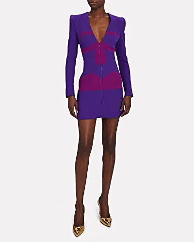 Sergio Hudson, Zip Front Mini Dress, 6, Purple & Peony