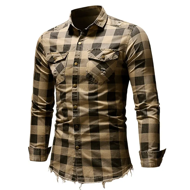 Spring New Mens Plaid Flannel Lumberjack Tartan Check Shirt Brushed Cotton Casual Shirts Fashion Streetwear With Two Pocket