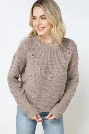 Stitched Knit Flower Pullover Knit Sweater