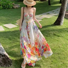 Summer Floral Print Boho Maxi Dress