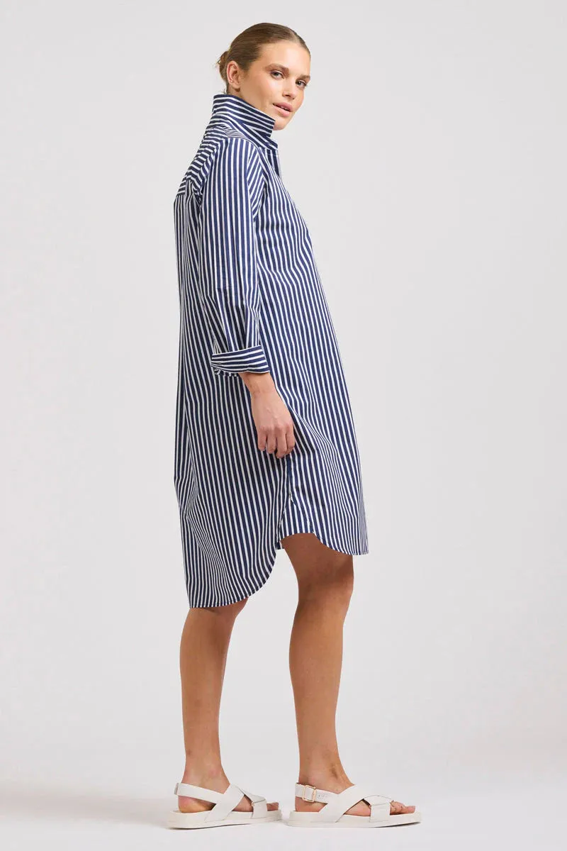 The Classic Cotton Shirt Dress - French Navy Stripe