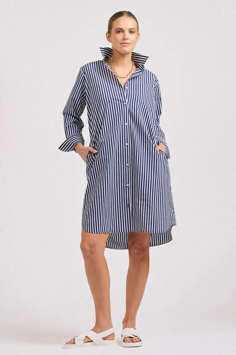 The Classic Cotton Shirt Dress - French Navy Stripe