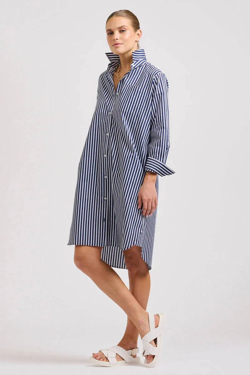 The Classic Cotton Shirt Dress - French Navy Stripe