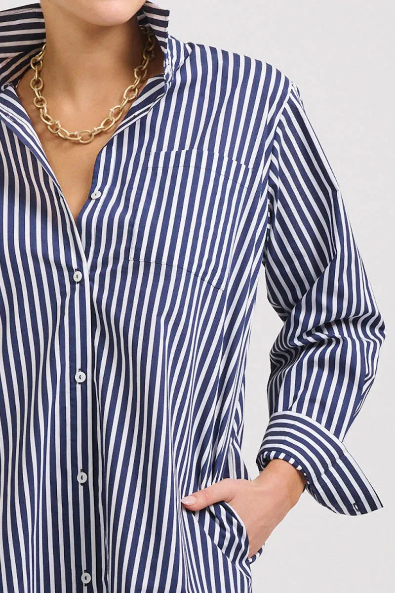 The Classic Cotton Shirt Dress - French Navy Stripe