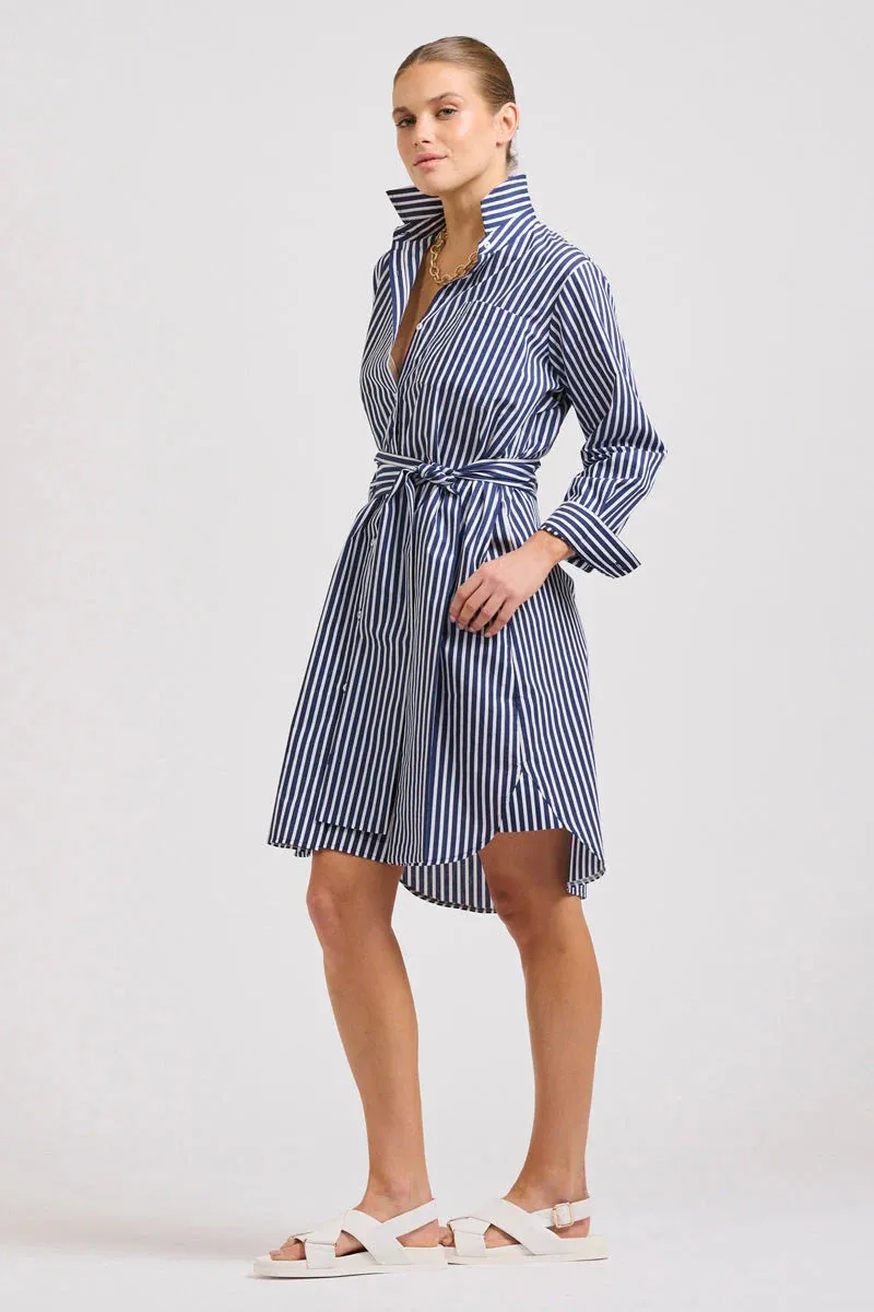 The Classic Cotton Shirt Dress - French Navy Stripe