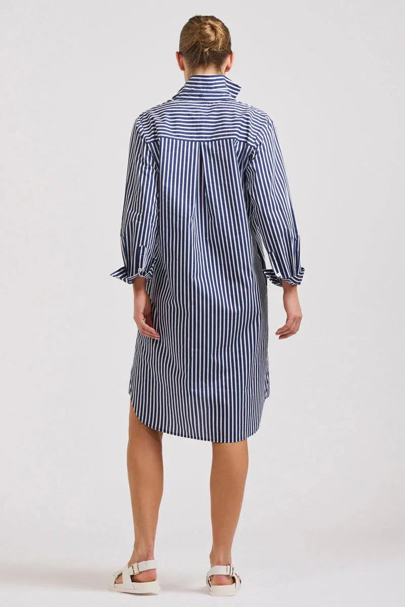 The Classic Cotton Shirt Dress - French Navy Stripe