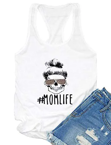 Women Mom Life Tank Top Leopard Skull Mom Shirt