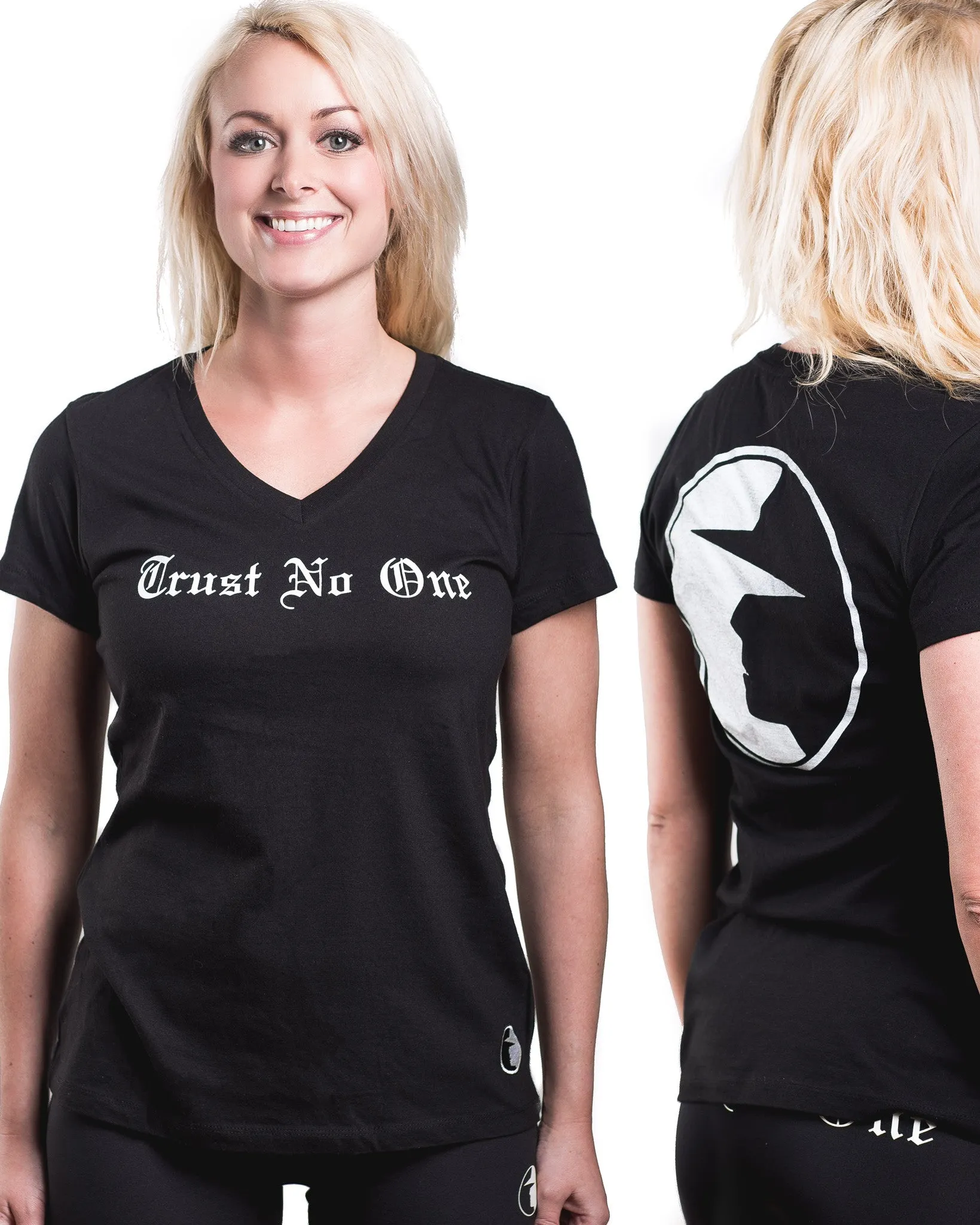 Women's Face of Trust No One V-Neck T-Shirt - Black