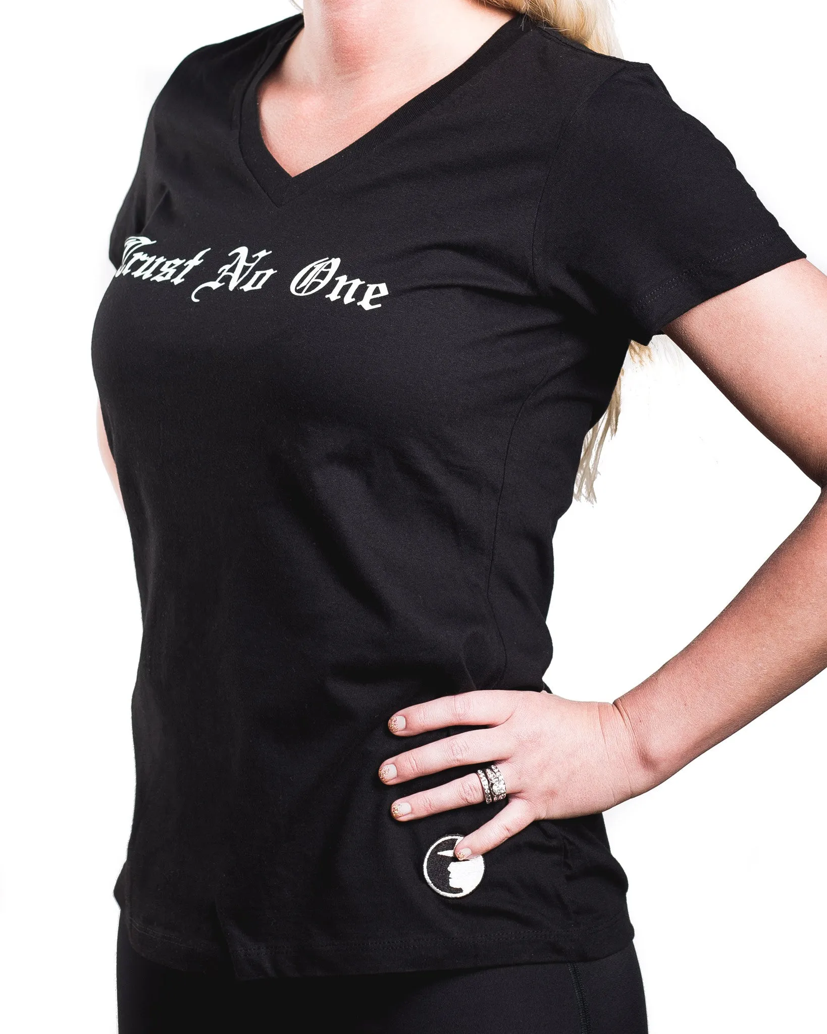 Women's Face of Trust No One V-Neck T-Shirt - Black