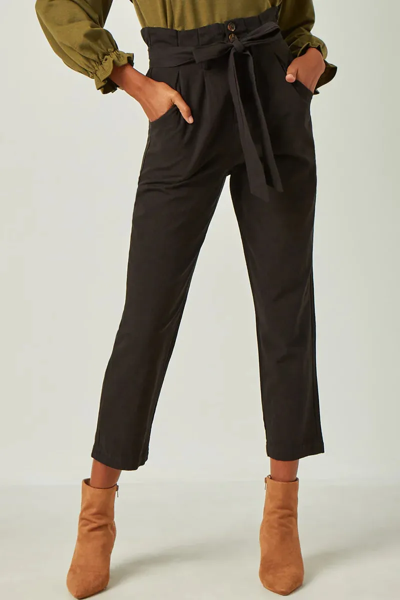 Womens Pleated Paperbag Waist Pant with Belt